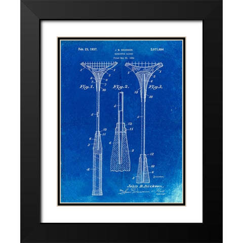 PP382-Faded Blueprint Badminton Racket 1937 Patent Poster Black Modern Wood Framed Art Print with Double Matting by Borders, Cole