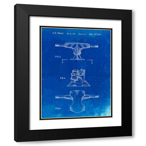 PP385-Faded Blueprint Skateboard Trucks Patent Poster Black Modern Wood Framed Art Print with Double Matting by Borders, Cole