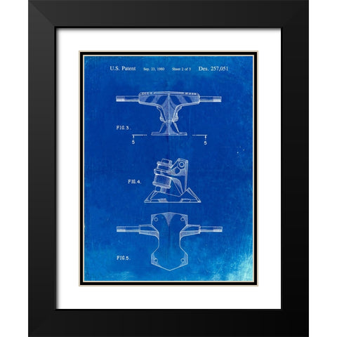 PP385-Faded Blueprint Skateboard Trucks Patent Poster Black Modern Wood Framed Art Print with Double Matting by Borders, Cole