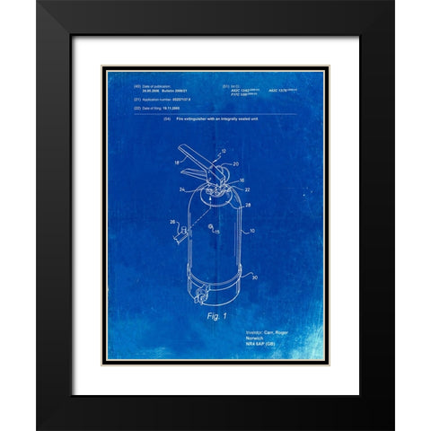 PP396-Faded Blueprint Modern Fire Extinguisher Patent Poster Black Modern Wood Framed Art Print with Double Matting by Borders, Cole