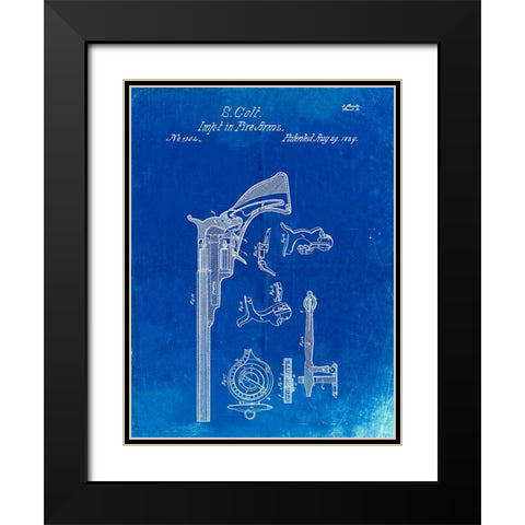 PP409-Faded Blueprint Colt Paterson Patent Poster Black Modern Wood Framed Art Print with Double Matting by Borders, Cole