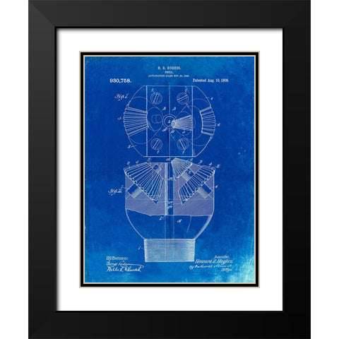 PP410-Faded Blueprint Howard Hughes Oil Drill Patent Poster Black Modern Wood Framed Art Print with Double Matting by Borders, Cole