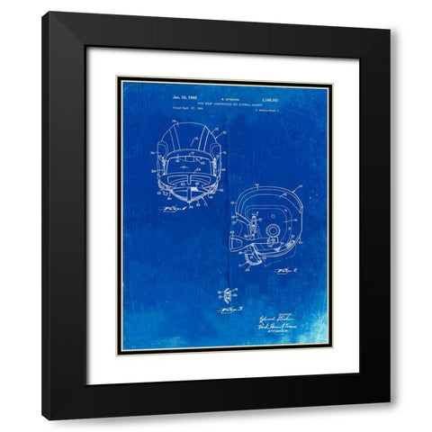 PP419-Faded Blueprint Face Mask Football Helmet 1965 Patent  Black Modern Wood Framed Art Print with Double Matting by Borders, Cole
