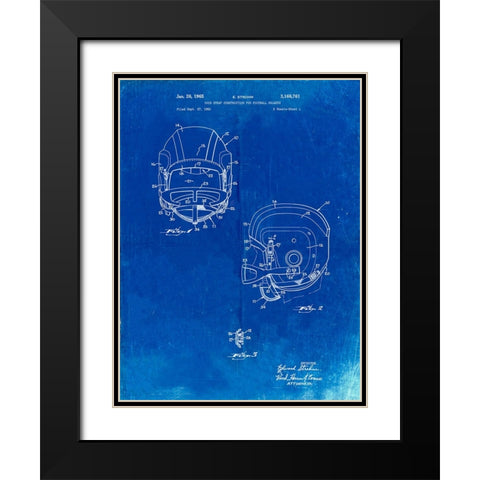 PP419-Faded Blueprint Face Mask Football Helmet 1965 Patent  Black Modern Wood Framed Art Print with Double Matting by Borders, Cole