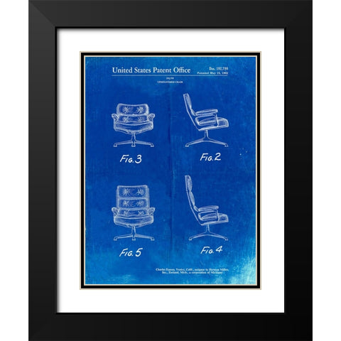 PP421-Faded Blueprint Eames Upholstered Chair Patent Poster Black Modern Wood Framed Art Print with Double Matting by Borders, Cole