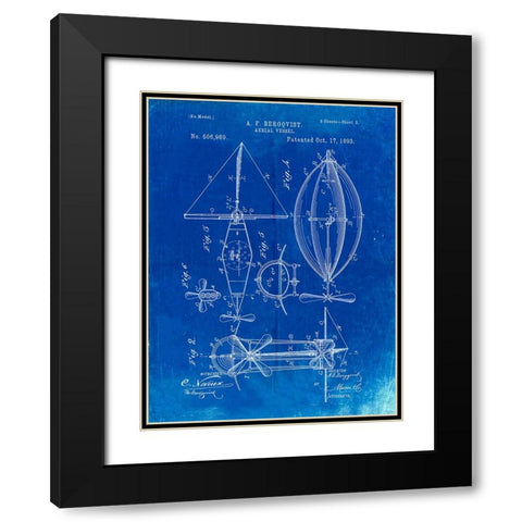 PP426-Faded Blueprint Aerial Vessel Patent Poster Black Modern Wood Framed Art Print with Double Matting by Borders, Cole