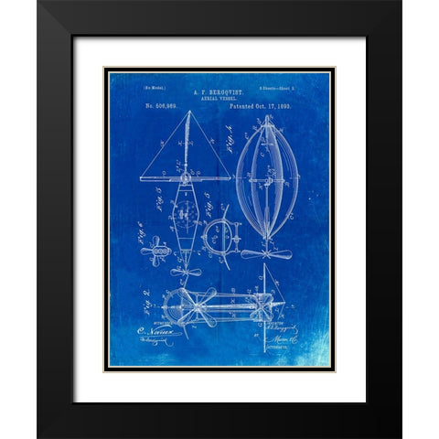 PP426-Faded Blueprint Aerial Vessel Patent Poster Black Modern Wood Framed Art Print with Double Matting by Borders, Cole