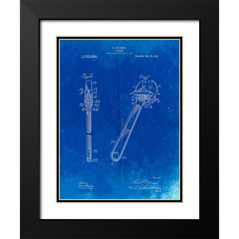 PP437-Faded Blueprint Crecent Wrench 1915 Patent Poster Black Modern Wood Framed Art Print with Double Matting by Borders, Cole