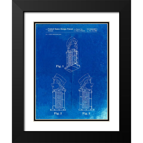 PP441-Faded Blueprint Pez Dispenser Patent Poster Black Modern Wood Framed Art Print with Double Matting by Borders, Cole