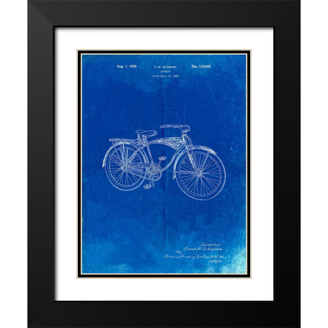 PP446-Faded Blueprint Schwinn 1939 BC117 Bicycle Patent Poster Black Modern Wood Framed Art Print with Double Matting by Borders, Cole