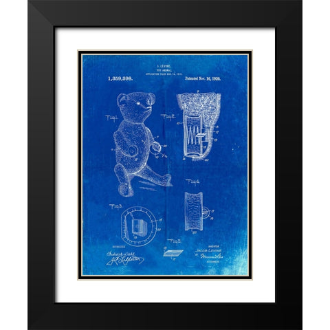 PP452-Faded Blueprint Whistle Teddy Bear 1919 Patent Poster Black Modern Wood Framed Art Print with Double Matting by Borders, Cole