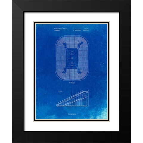 PP453-Faded Blueprint Retractable Arena Seating Patent Poster Black Modern Wood Framed Art Print with Double Matting by Borders, Cole