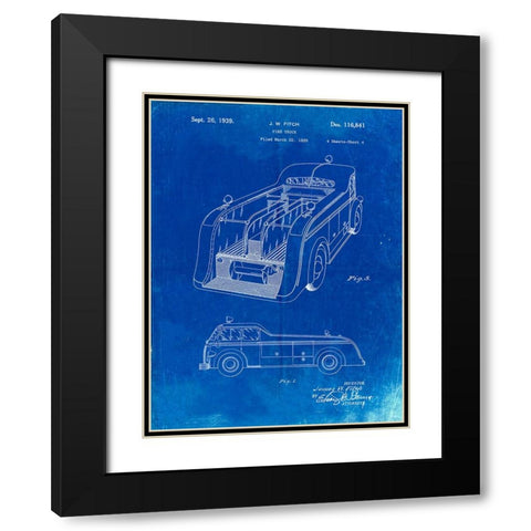 PP462-Faded Blueprint Firetruck 1939 Two Image Patent Poster Black Modern Wood Framed Art Print with Double Matting by Borders, Cole