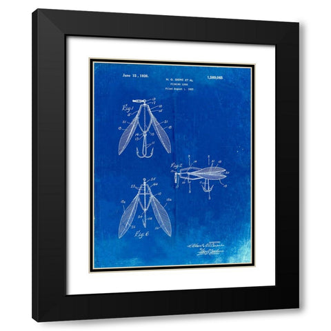 PP476-Faded Blueprint Surface Fishing Lure Patent Poster Black Modern Wood Framed Art Print with Double Matting by Borders, Cole