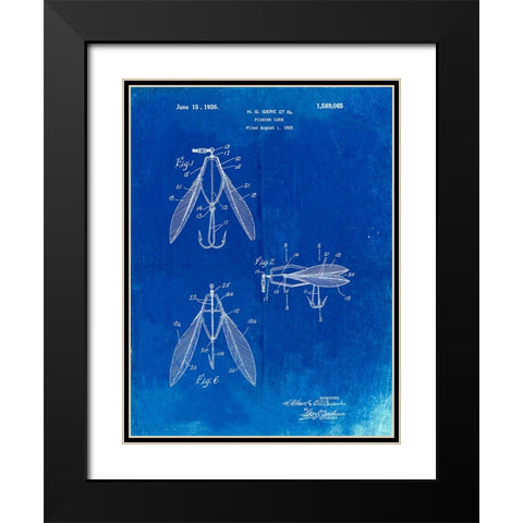 PP476-Faded Blueprint Surface Fishing Lure Patent Poster Black Modern Wood Framed Art Print with Double Matting by Borders, Cole