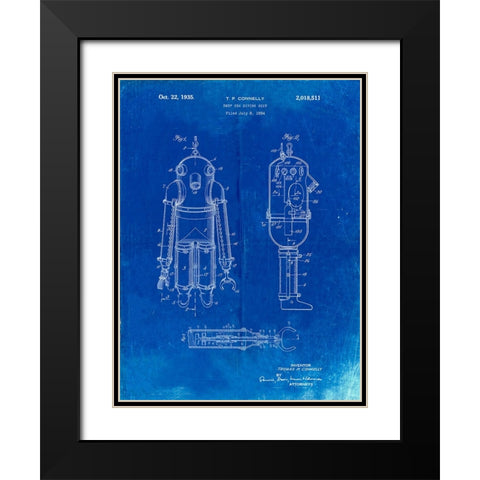 PP479-Faded Blueprint Deep Sea Diving Suit Patent Poster Black Modern Wood Framed Art Print with Double Matting by Borders, Cole
