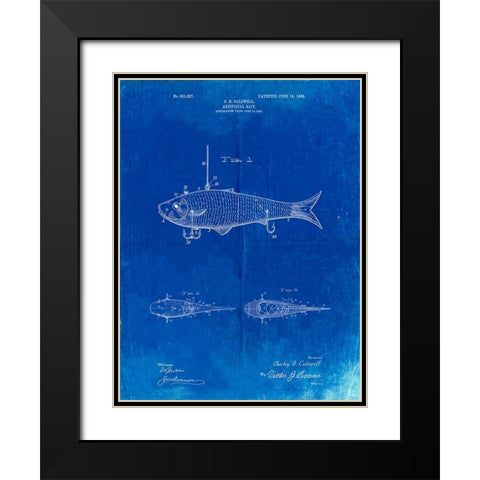 PP485-Faded Blueprint Fishing Artificial Bait Poster Black Modern Wood Framed Art Print with Double Matting by Borders, Cole