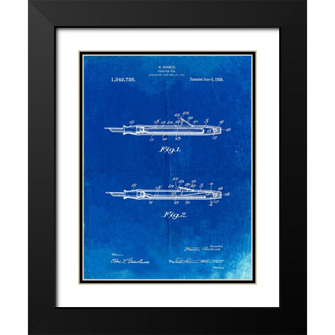 PP486-Faded Blueprint Houston Fountain Pen Company 1920 Patent Poster Black Modern Wood Framed Art Print with Double Matting by Borders, Cole