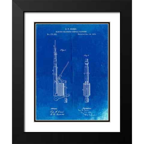 PP491-Faded Blueprint Dentist Drill Patent Poster Black Modern Wood Framed Art Print with Double Matting by Borders, Cole