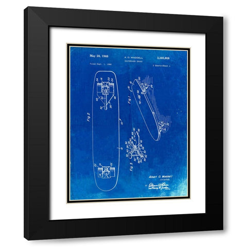 PP492-Faded Blueprint Skateboard Brake Patent Poster Black Modern Wood Framed Art Print with Double Matting by Borders, Cole