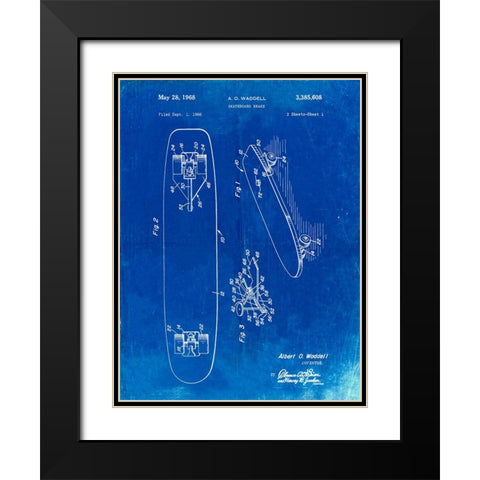 PP492-Faded Blueprint Skateboard Brake Patent Poster Black Modern Wood Framed Art Print with Double Matting by Borders, Cole