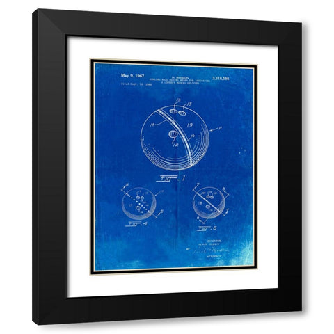 PP493-Faded Blueprint Bowling Ball 1967 Patent Poster Black Modern Wood Framed Art Print with Double Matting by Borders, Cole