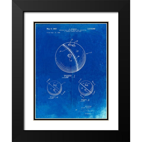 PP493-Faded Blueprint Bowling Ball 1967 Patent Poster Black Modern Wood Framed Art Print with Double Matting by Borders, Cole