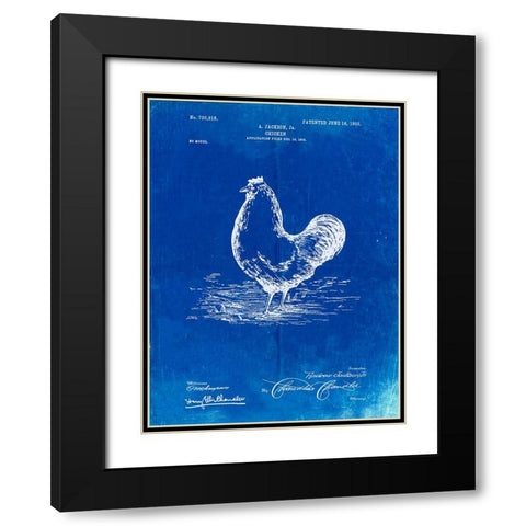 PP497-Faded Blueprint Chicken Patent Poster Black Modern Wood Framed Art Print with Double Matting by Borders, Cole