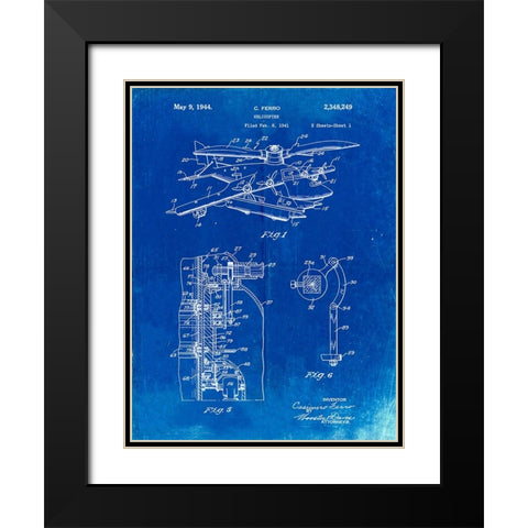 PP500-Faded Blueprint Early Helicopter Patent Poster Black Modern Wood Framed Art Print with Double Matting by Borders, Cole