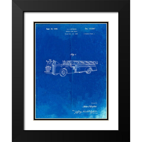 PP506-Faded Blueprint Firetruck 1940 Patent Poster Black Modern Wood Framed Art Print with Double Matting by Borders, Cole
