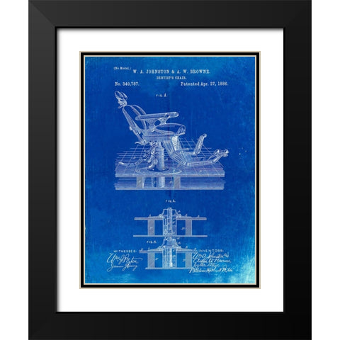 PP510-Faded Blueprint Dentist Chair Patent Poster Black Modern Wood Framed Art Print with Double Matting by Borders, Cole