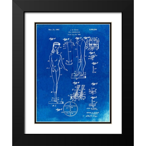 PP512-Faded Blueprint Barbie Doll Original Patent Poster Black Modern Wood Framed Art Print with Double Matting by Borders, Cole
