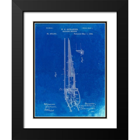 PP513-Faded Blueprint The Ostrander Shotgun Patent Poster Black Modern Wood Framed Art Print with Double Matting by Borders, Cole