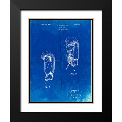 PP517-Faded Blueprint Boxing Glove 1925 Patent Poster Black Modern Wood Framed Art Print with Double Matting by Borders, Cole