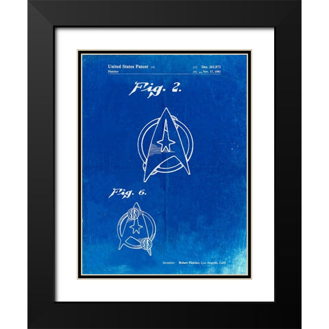 PP544-Faded Blueprint Star Trek Star Fleet Insignia Patent Poster Black Modern Wood Framed Art Print with Double Matting by Borders, Cole
