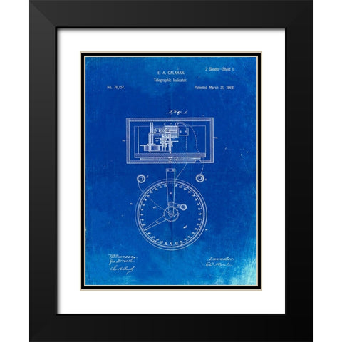 PP546-Faded Blueprint Stock Telegraphic Ticker 1868 Patent Poster Black Modern Wood Framed Art Print with Double Matting by Borders, Cole