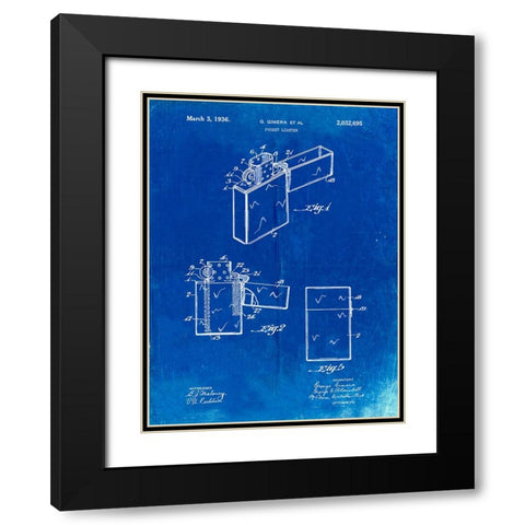 PP553-Faded Blueprint Zippo Lighter Patent Poster Black Modern Wood Framed Art Print with Double Matting by Borders, Cole