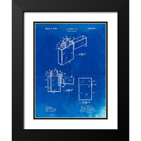 PP553-Faded Blueprint Zippo Lighter Patent Poster Black Modern Wood Framed Art Print with Double Matting by Borders, Cole