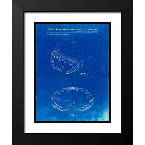 PP554-Faded Blueprint Ski Goggles Patent Poster Black Modern Wood Framed Art Print with Double Matting by Borders, Cole