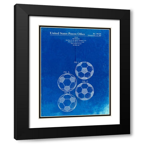 PP587-Faded Blueprint Soccer Ball 4 Image Patent Poster Black Modern Wood Framed Art Print with Double Matting by Borders, Cole