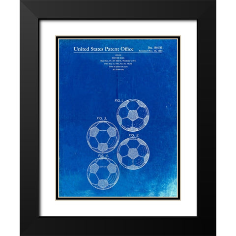PP587-Faded Blueprint Soccer Ball 4 Image Patent Poster Black Modern Wood Framed Art Print with Double Matting by Borders, Cole