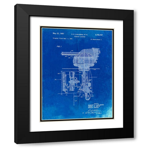 PP597-Faded Blueprint Missile Launcher Cold War Patent Poster Black Modern Wood Framed Art Print with Double Matting by Borders, Cole