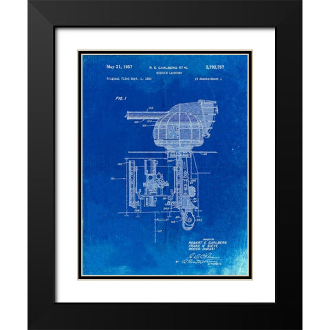 PP597-Faded Blueprint Missile Launcher Cold War Patent Poster Black Modern Wood Framed Art Print with Double Matting by Borders, Cole