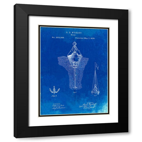 PP599-Faded Blueprint Water Buoy Patent Poster Black Modern Wood Framed Art Print with Double Matting by Borders, Cole