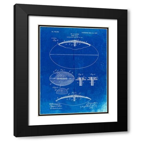 PP601-Faded Blueprint Football Game Ball 1902 Patent Poster Black Modern Wood Framed Art Print with Double Matting by Borders, Cole