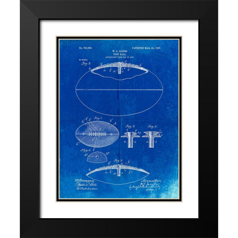 PP601-Faded Blueprint Football Game Ball 1902 Patent Poster Black Modern Wood Framed Art Print with Double Matting by Borders, Cole