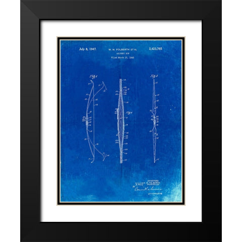 PP603-Faded Blueprint Bill Folberth Archery Bow Patent Poster Black Modern Wood Framed Art Print with Double Matting by Borders, Cole