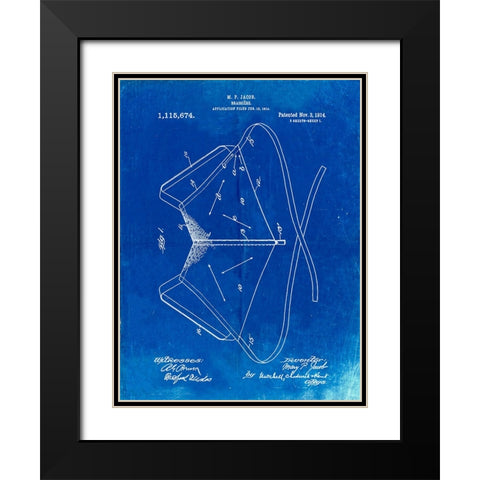 PP604-Faded Blueprint Brassiere (Bra) 1914 Patent Poster Black Modern Wood Framed Art Print with Double Matting by Borders, Cole