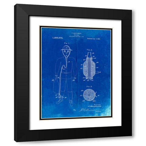 PP607-Faded Blueprint Gas Mask 1918 Patent Poster Black Modern Wood Framed Art Print with Double Matting by Borders, Cole