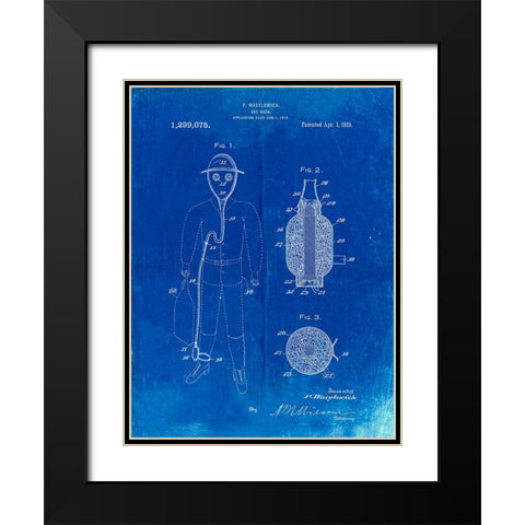 PP607-Faded Blueprint Gas Mask 1918 Patent Poster Black Modern Wood Framed Art Print with Double Matting by Borders, Cole